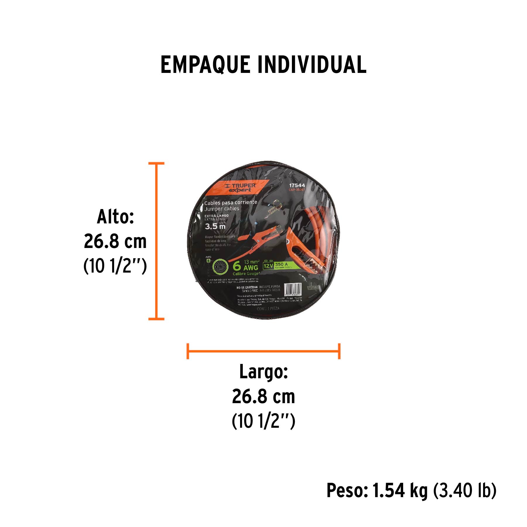 Cables pasa corriente 3.5 m, 350 A, 6 AWG, con funda, Truper Expert - Carzamo.com