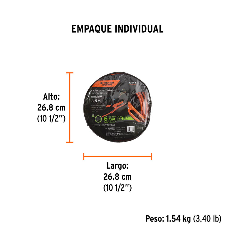 Cables pasa corriente 3.5 m, 350 A, 6 AWG, con funda, Truper Expert - Carzamo.com