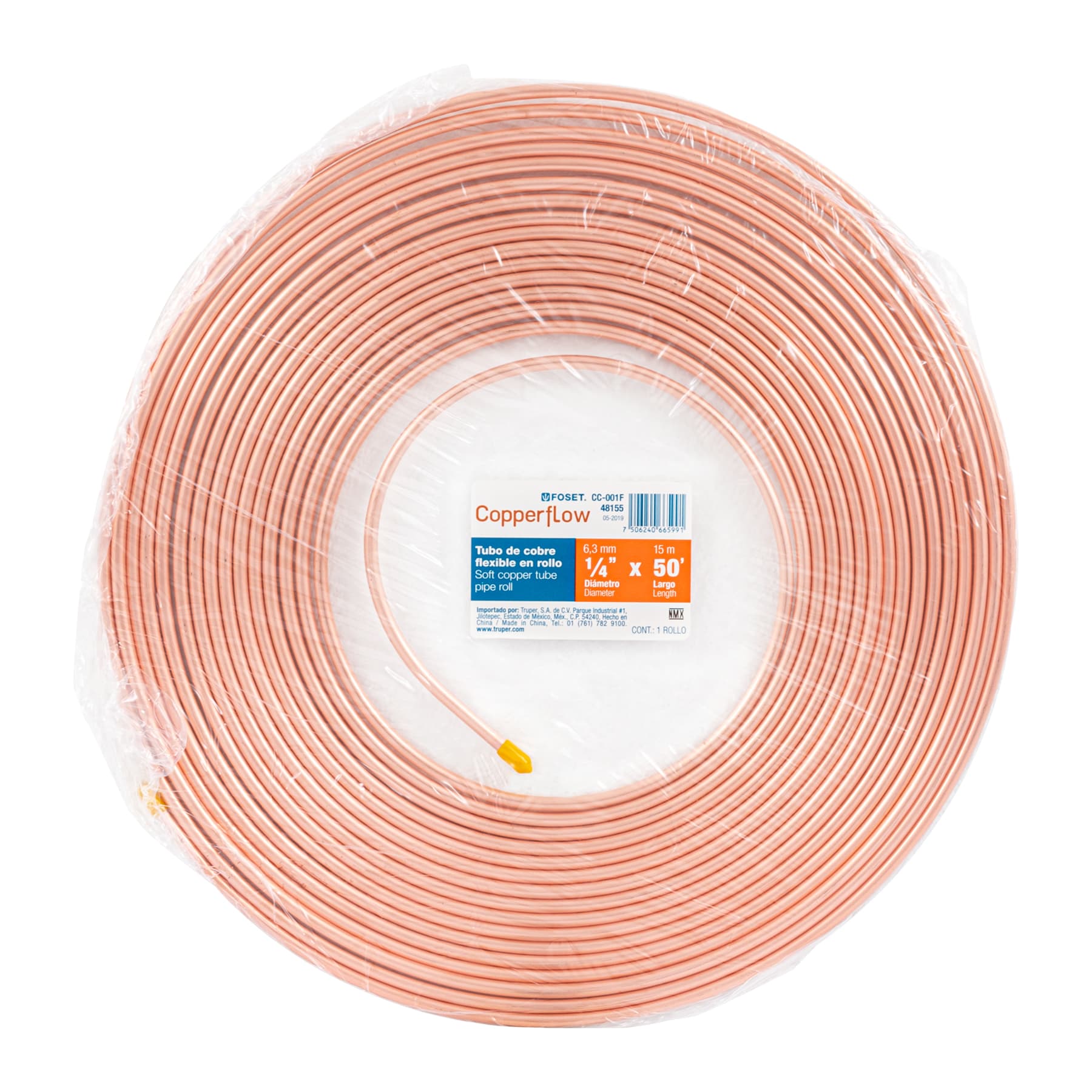 FosetTubo de cobre flexible, 1/4', rollo de 15 metros