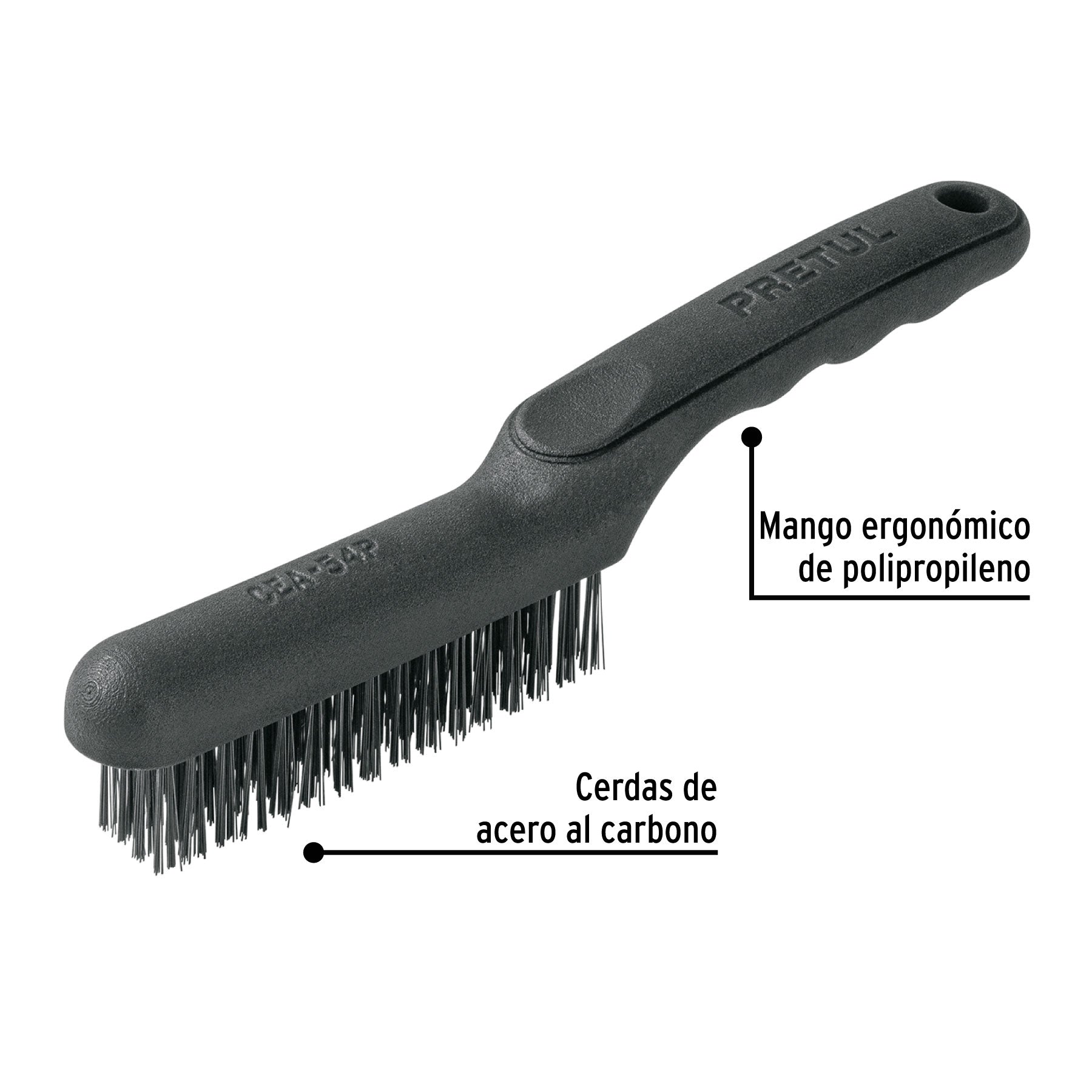 Pretul CEA-54P, Cepillo de alambre, cerdas de acero al carbono, 64 pinceles