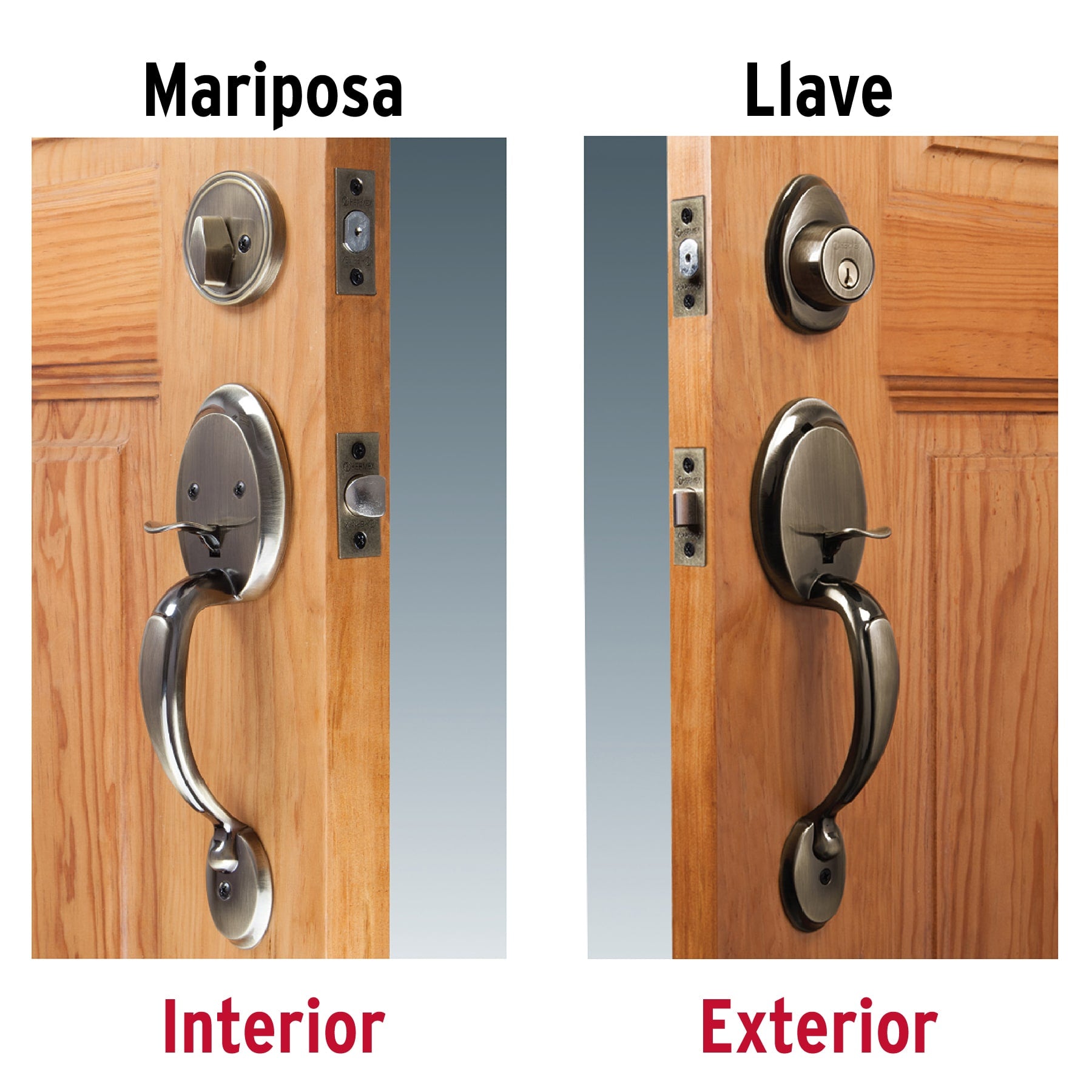 Hermex Basic CEP-21JJP, Doble jaladera, perilla y cerrojo mariposa color latón antiguo