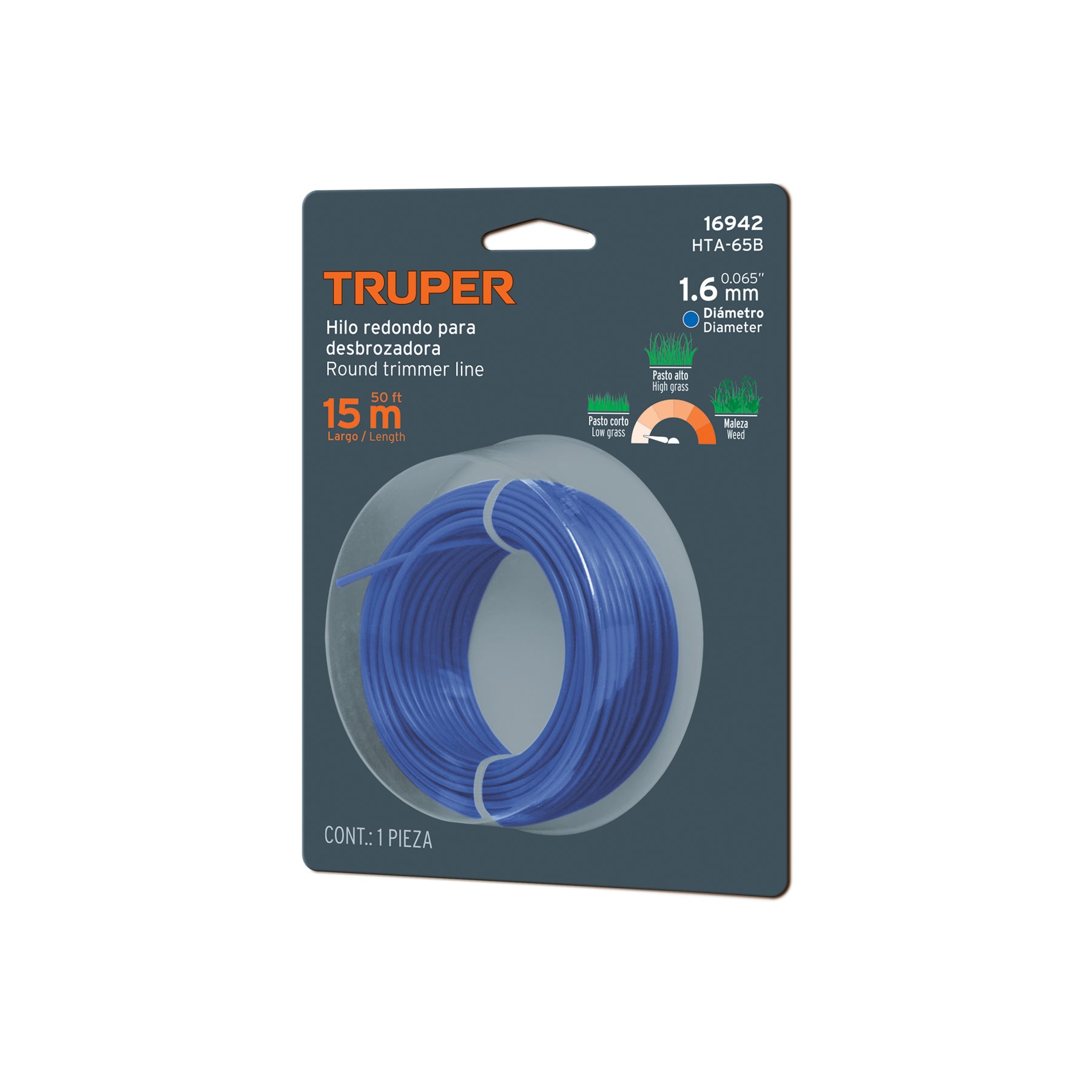Hilo Redondo para Desbrozadora Truper HTA-65B 1.6 mm x 15 m en Tarjeta - Carzamo.com