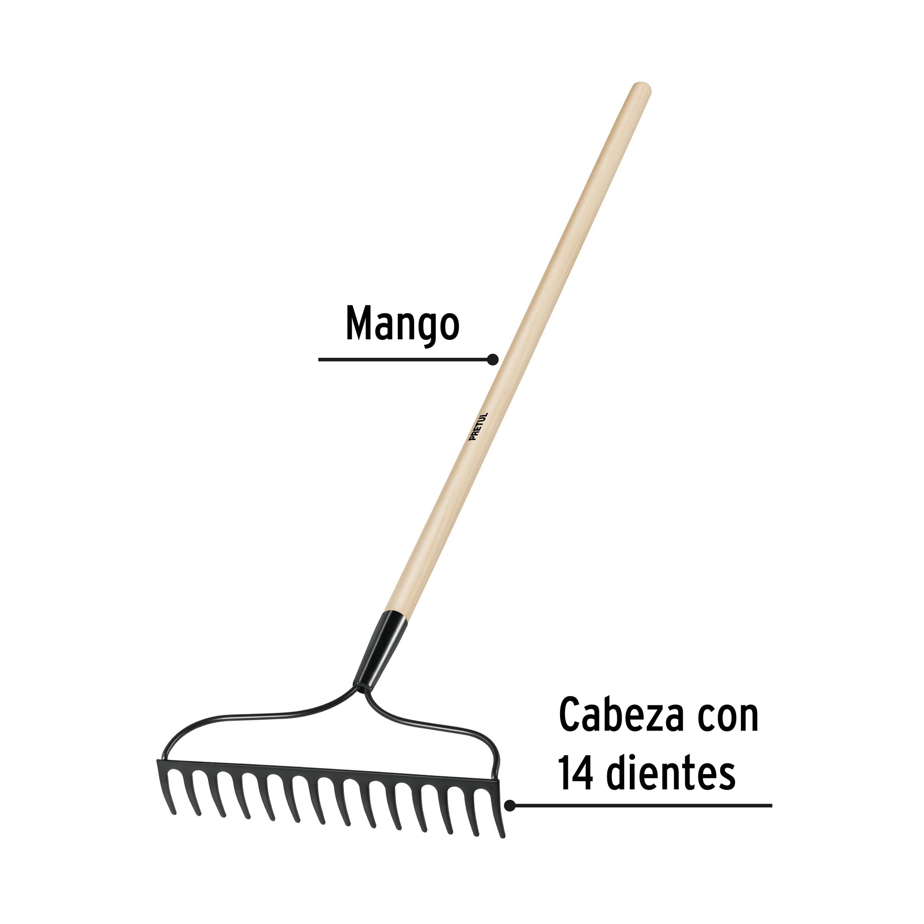 Pretul R-14AL-P, Rastrillo jardinero, 14 dientes, Pretul