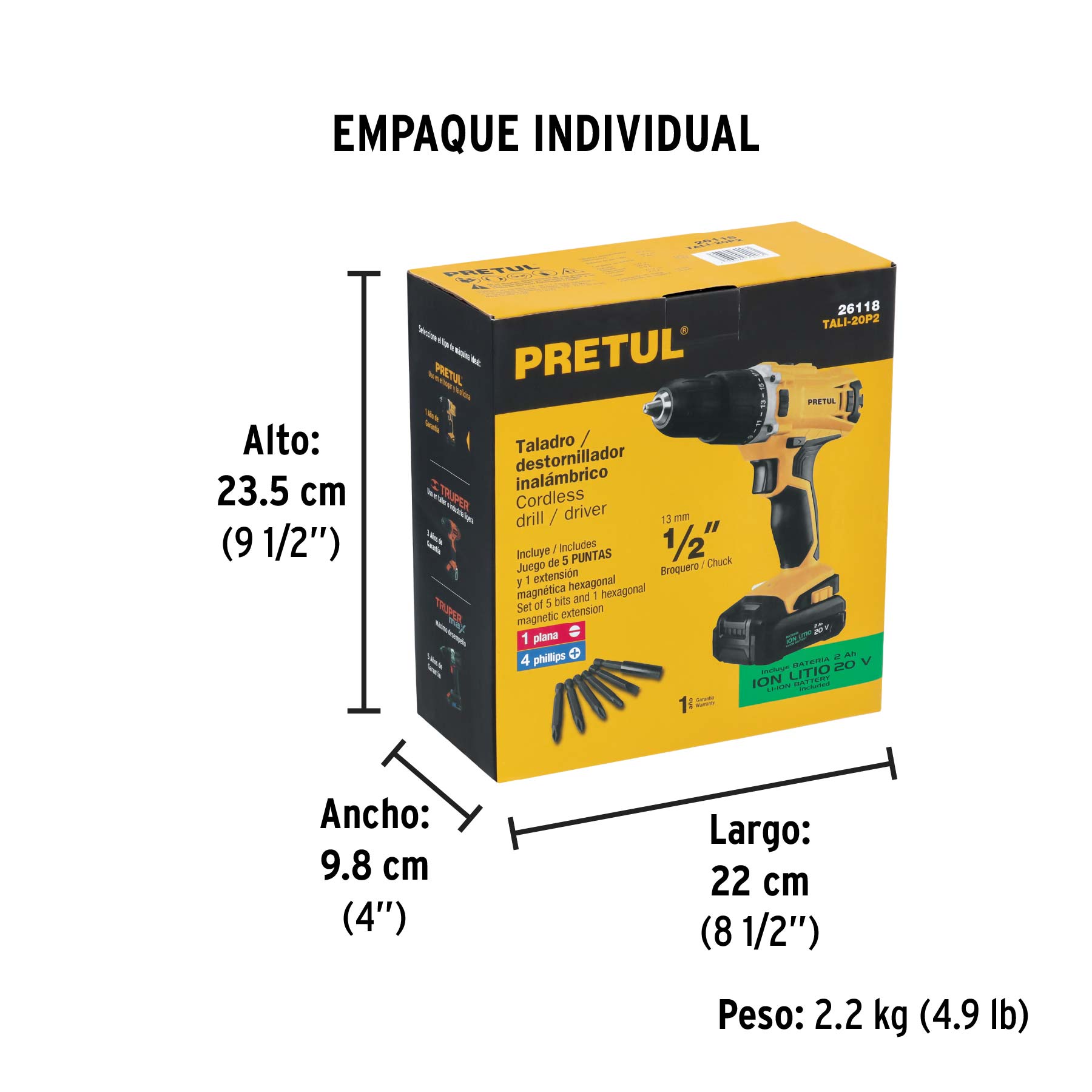 Taladro Inalámbrico 1/2" 20V con 1 Batería 2Ah Pretul TALI-20P2 - Carzamo.com
