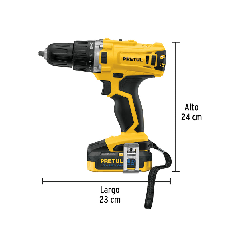 Taladro Inalámbrico 1/2" 20V con 1 Batería 2Ah Pretul TALI-20P2 - Carzamo.com