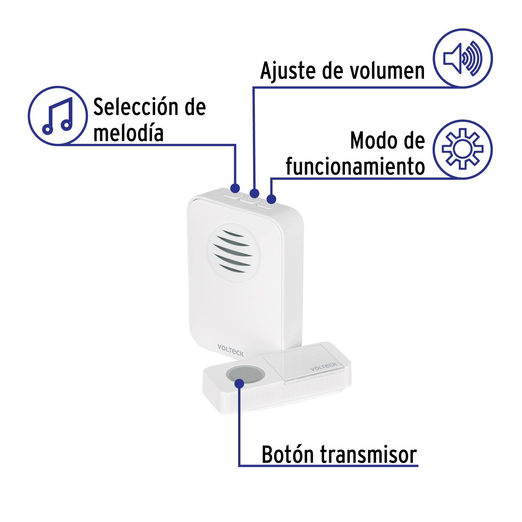 Volteck TIMI-100, Timbre inalámbrico, 1 control, alcance de 50 m