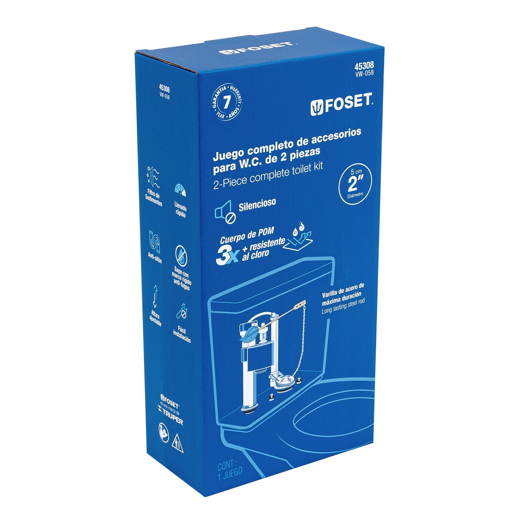 Foset VW-058 Juego de reparación para WC, con válvula de ajuste de altura