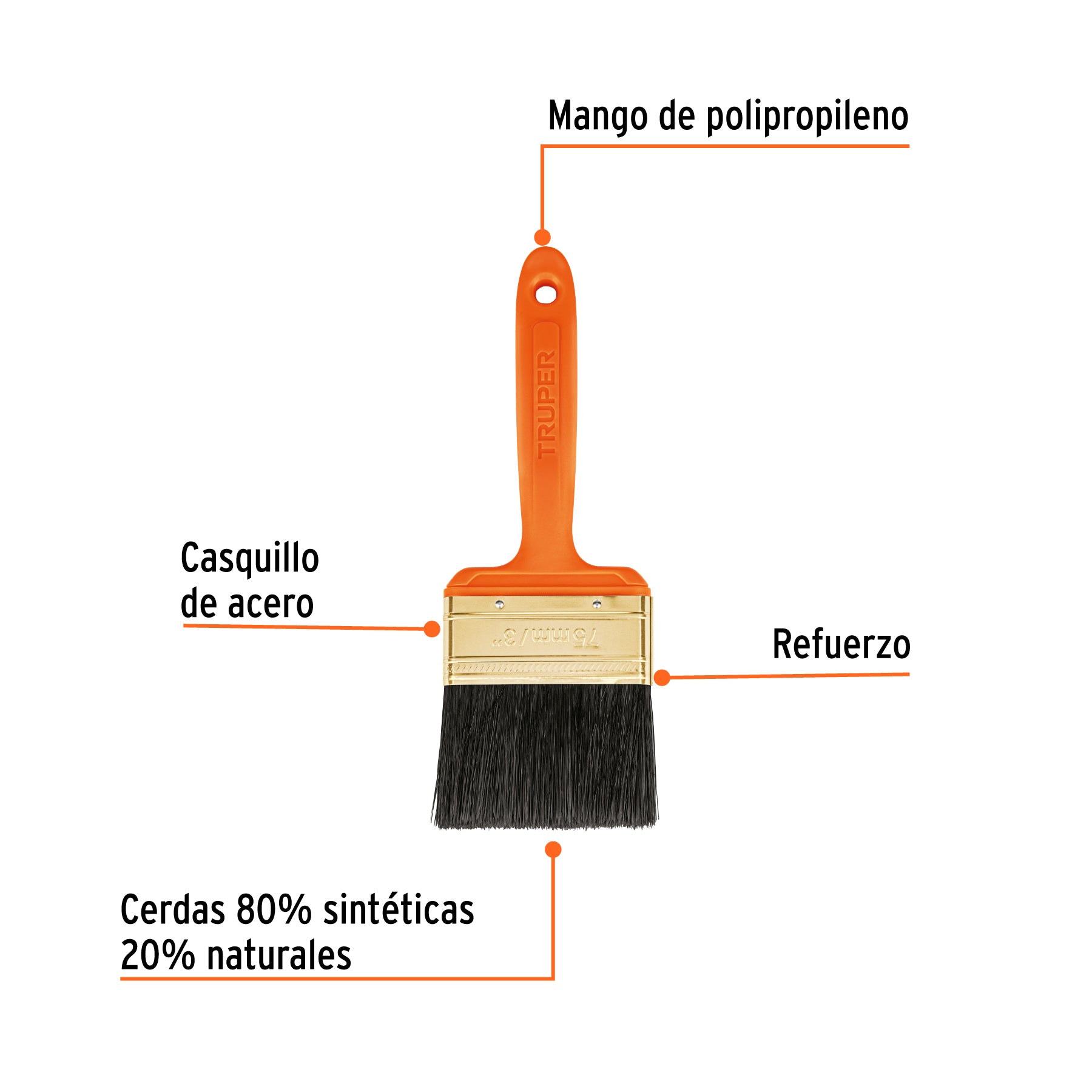 Truper BRT-3, Brocha profesionales, mango plástico 3″ - Carzamo.com