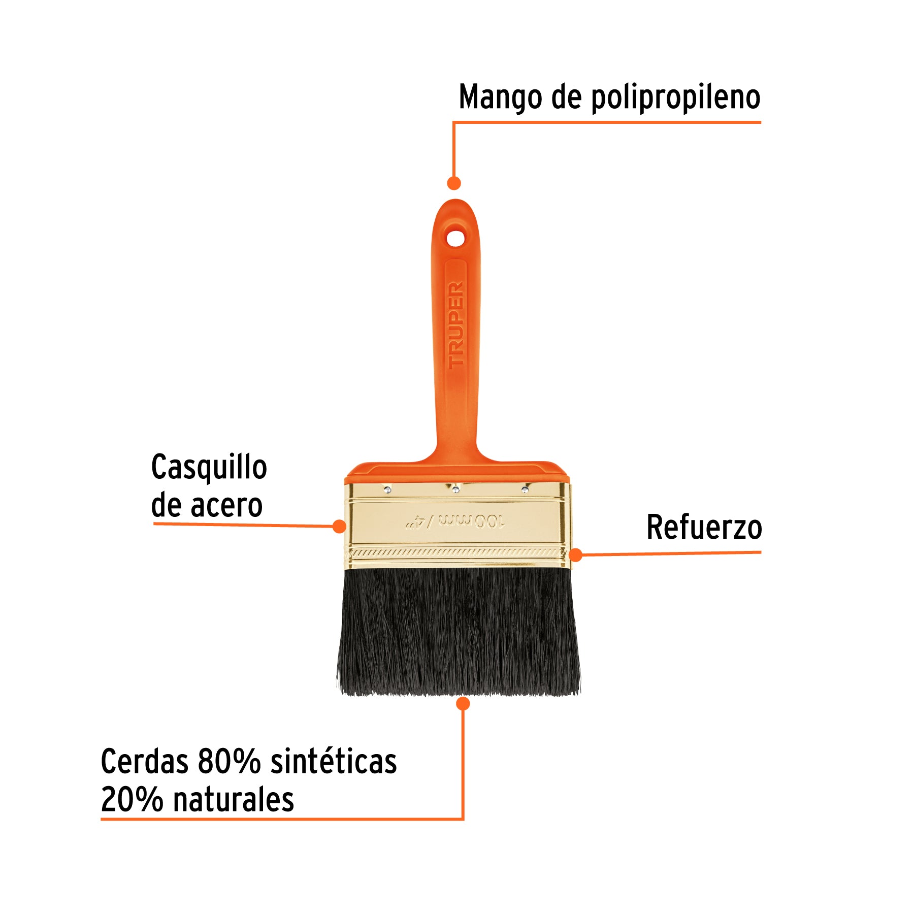 Truper BRT-4, Brocha de cerdas naturales, mango de plástico, 4″ - Carzamo.com