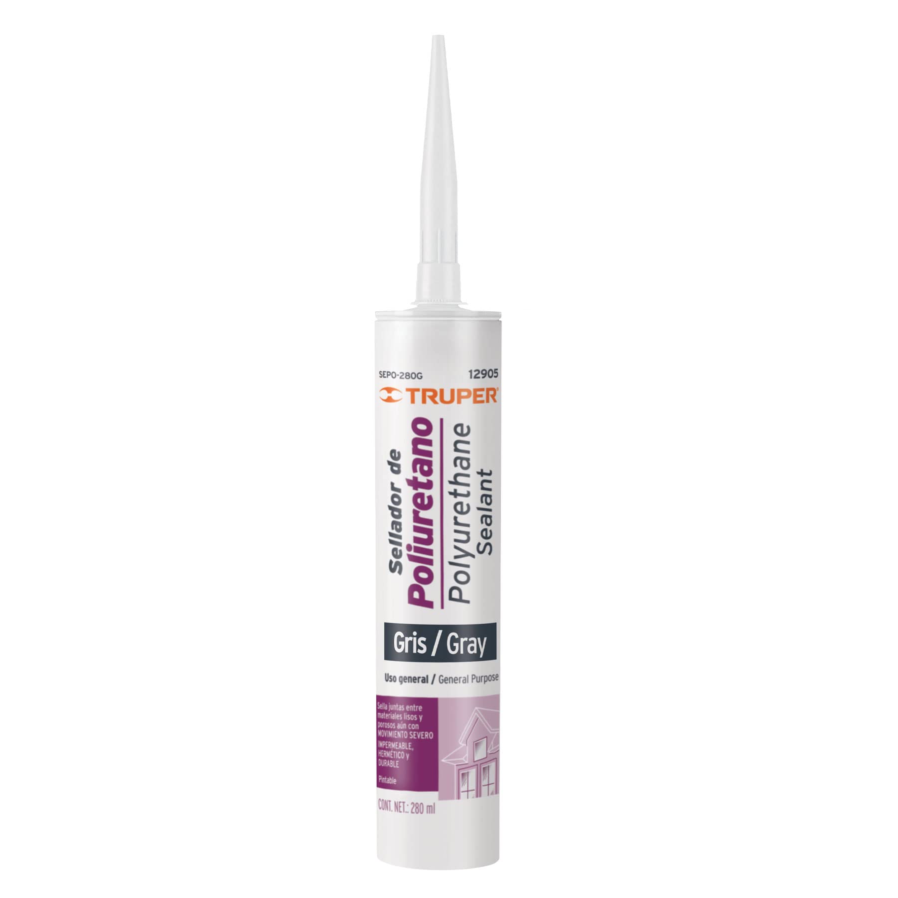 Truper SEPO-280G, Sellador de poliuretano de 280 ml color gris