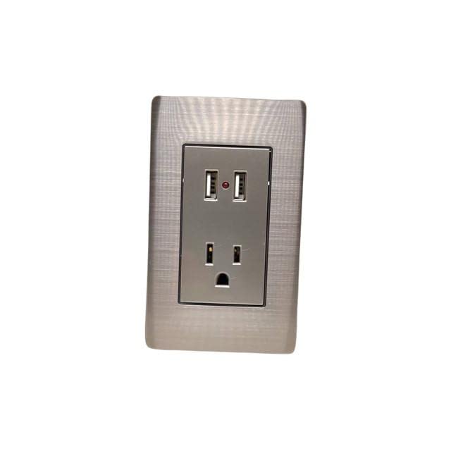 Argos Contacto Aterrizado y Dos Entradas USB Con Placa De Acero Inoxidable 72 Milimetros 8841935 Cuerpo De Policarbonato Paca Acero Inoxidable 127 Volts USB Salida Volts 5 Corriente Directa