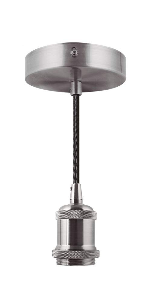 LUMINARIO AKSI Linea LISBOA, Lámpara colgante color NIQUEL Mate Cepillado elegante y de alta calidad con base E27. Incluye kit de instalación y cable ajustable de 1 m.