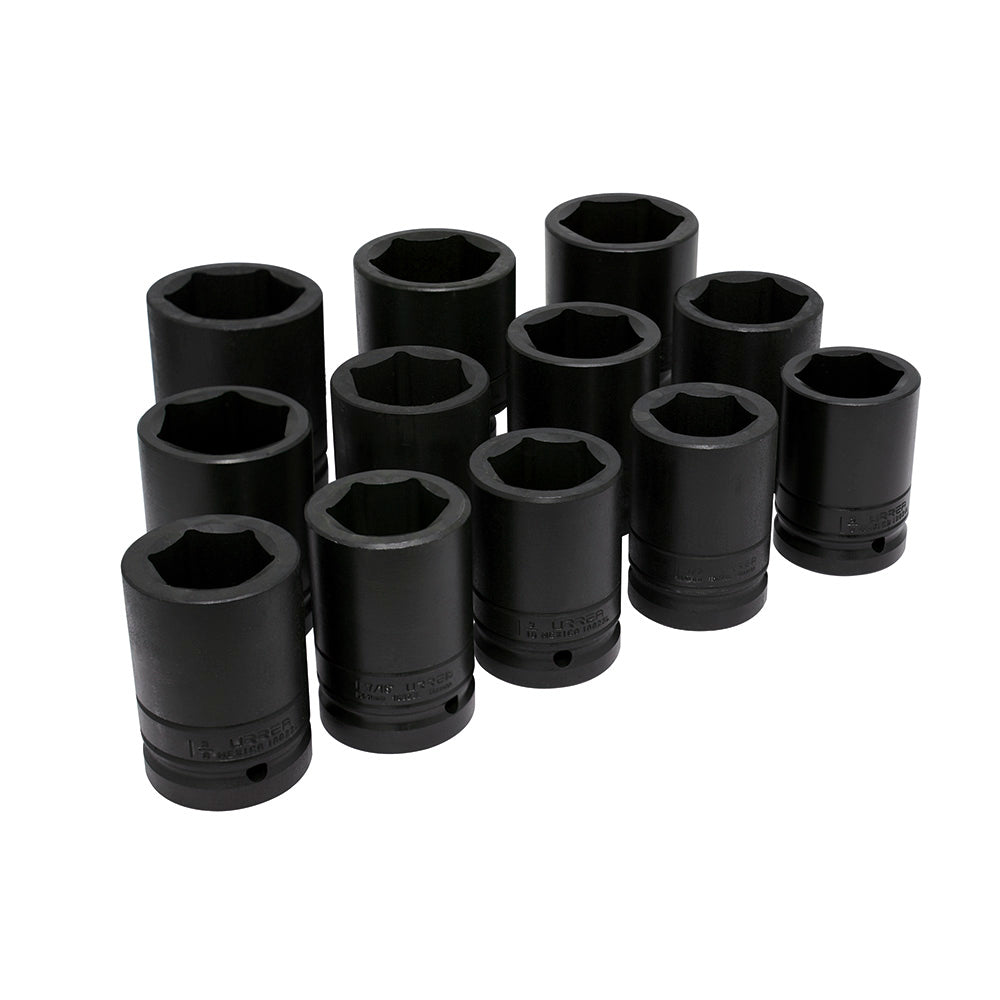 Juego de dados largos de impacto cuadro de 1", 6 puntas, en pulgadas, 12 piezas Urrea