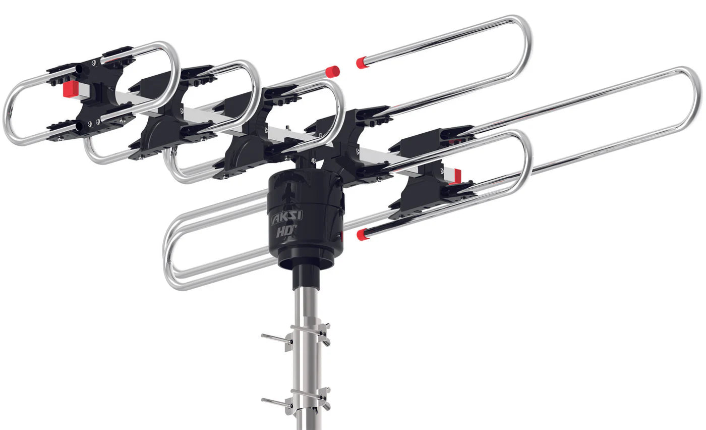 AKSI Antena para TV HD GIRATORIA Puedes rotarla 360° con Control Remoto. Excelente señal. TV de Cable para Antenas Amplificador Interior Exterior Salidas Macho con WiFi TDT portatil Metro