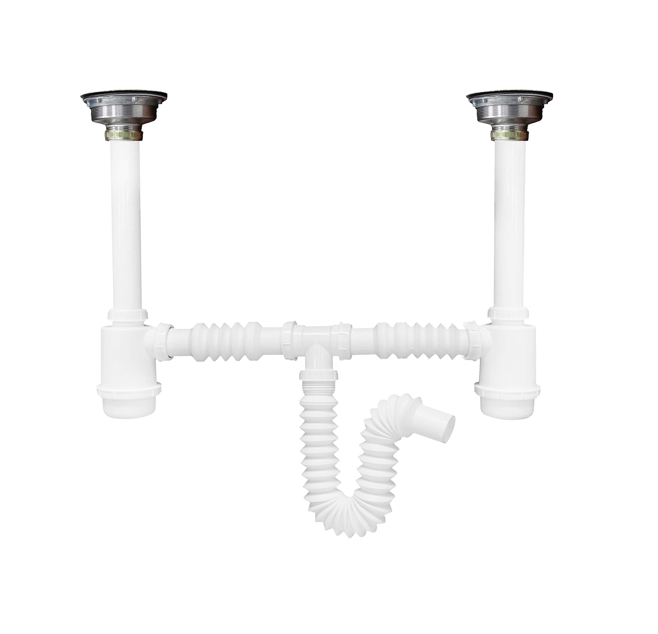 Fleximatic 2326 Desagüe flexible doble bote, trampa 55cm, contracanastas 100% acero inoxidable