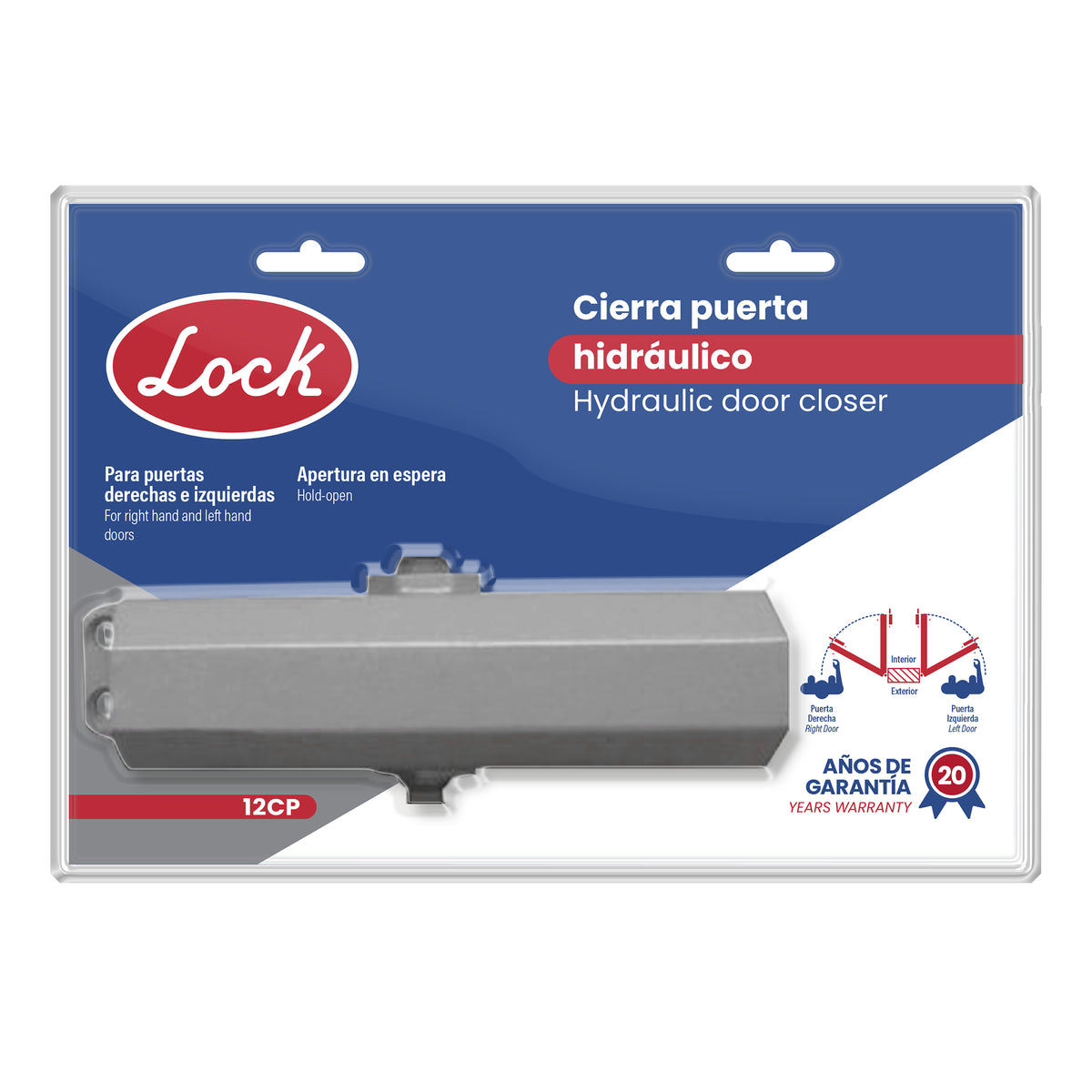 Cierrapuertas hidráulico con capacidad de 30-45 Kg, 180° apertura en espera Lock