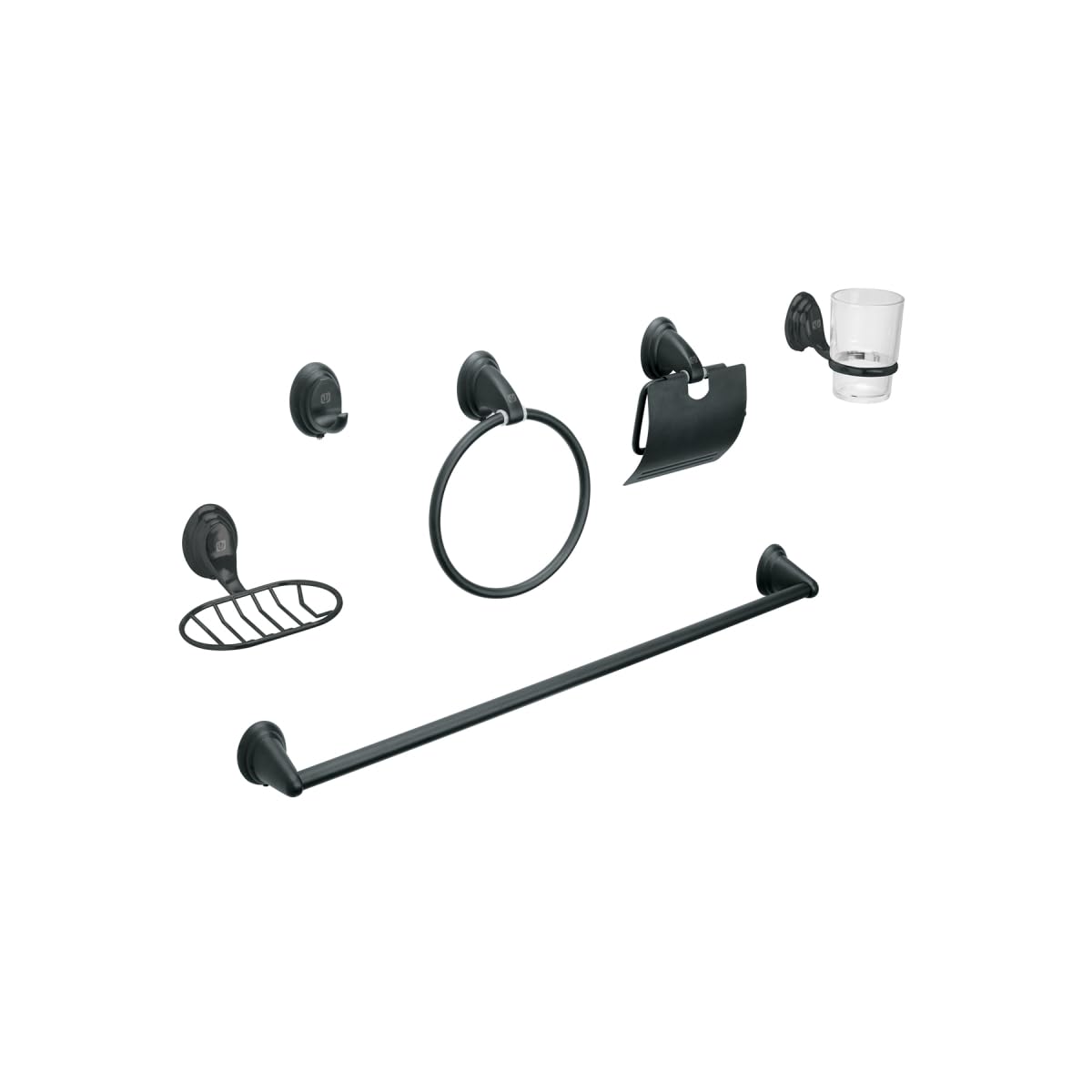 Foset Termoflow Juego de 6 Acc. p/baño Negro Mate chapetón Ovalado, Aqua