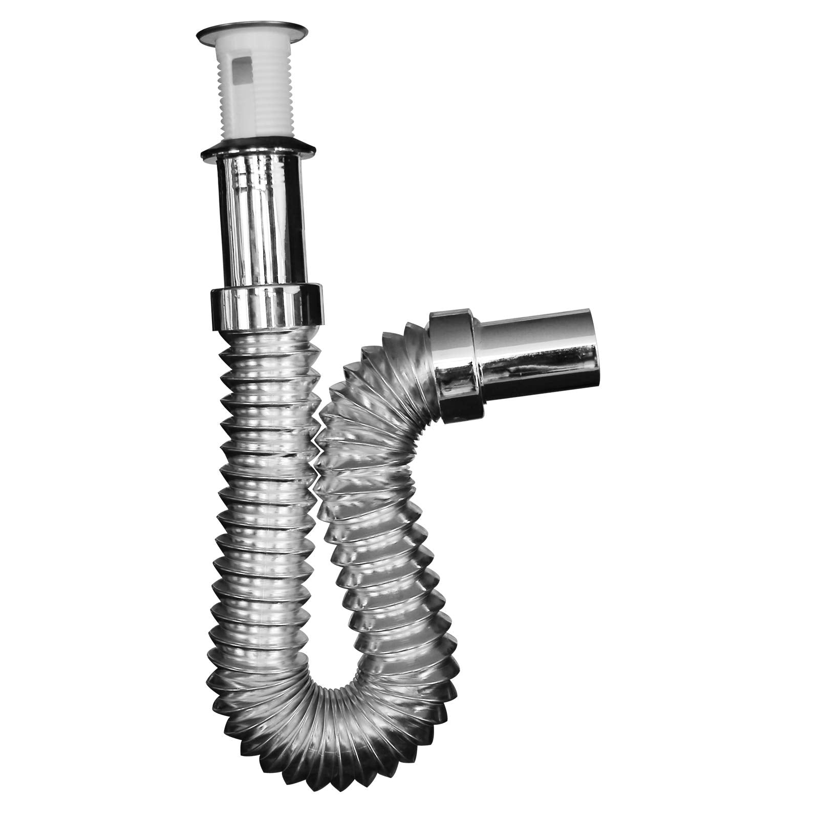 Fleximatic 3337 Céspol para Lavabo Tipo″P″, Cromado, cubierta de acero inoxidable, extensión flexible 55cm