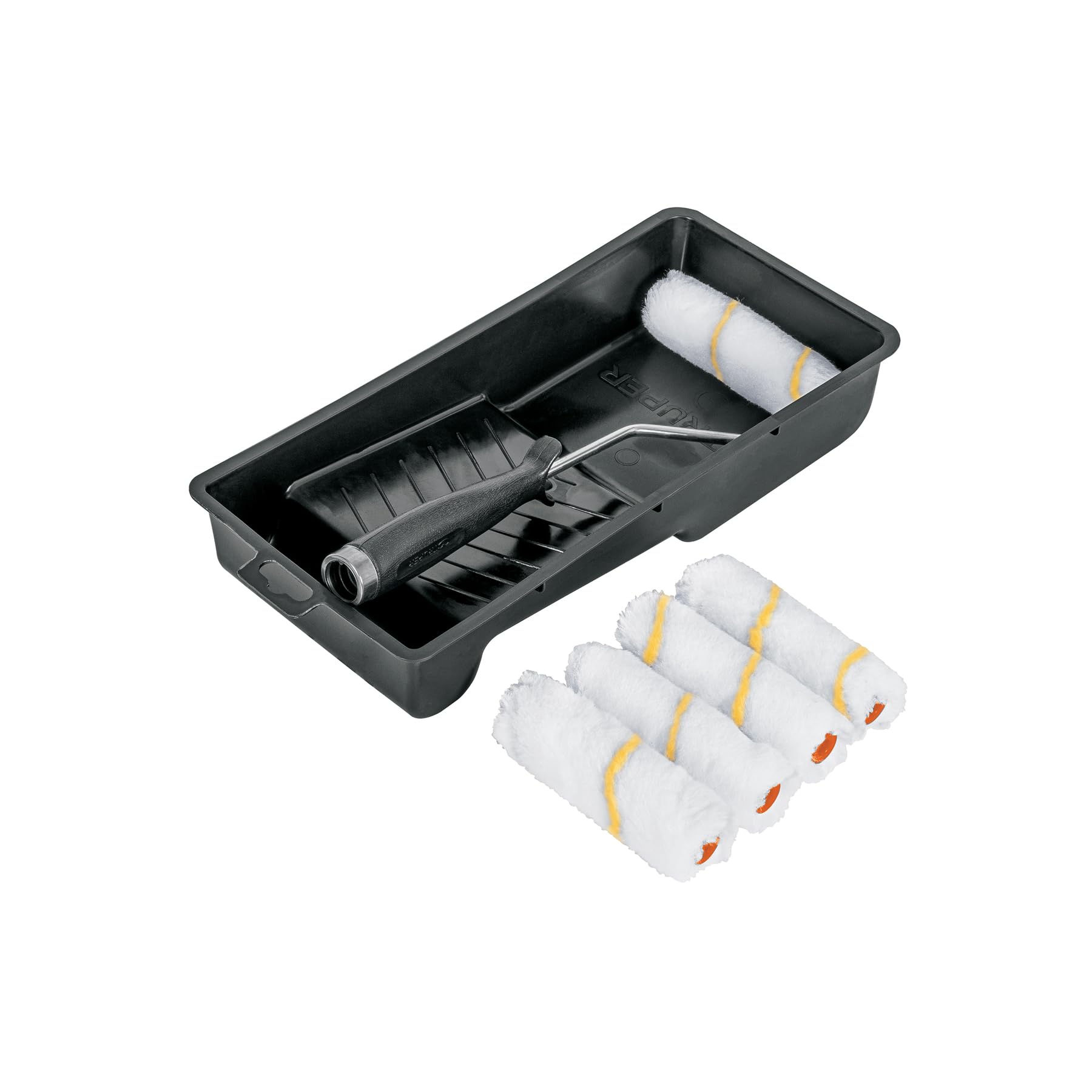 Truper KIT-ROPI-420N, Kit de rodillo para pintar 4″ (maneral, charola y 5 felpas)