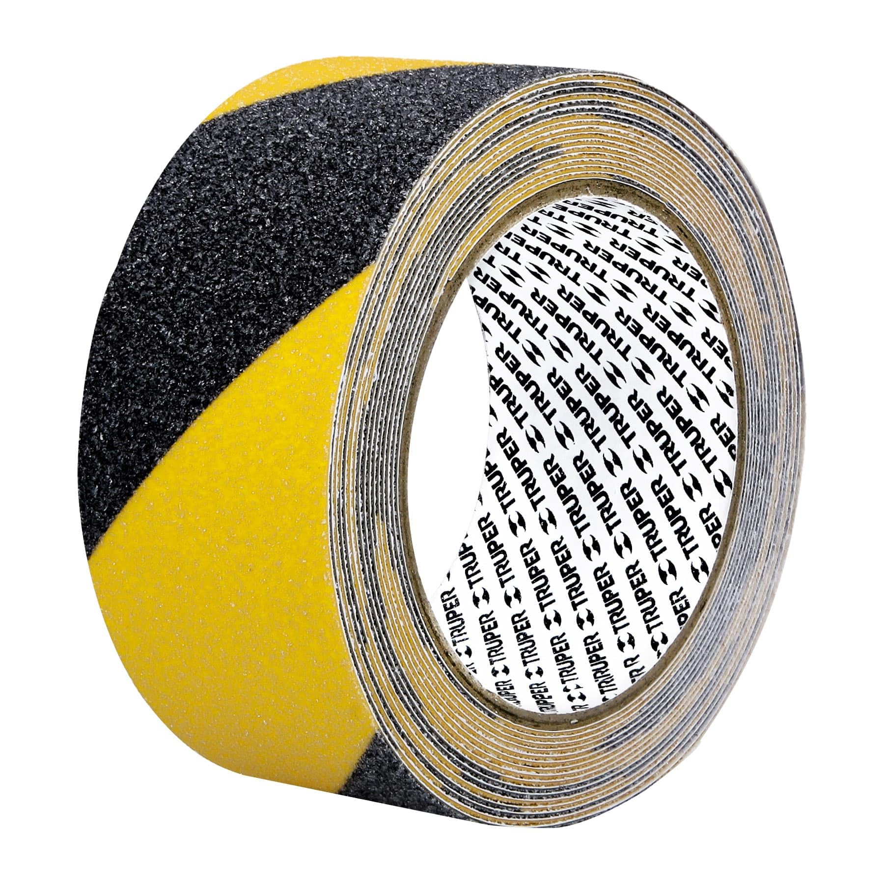 Truper CIA-25P, Rollo 5 m de cinta antiderrapante amarilla-negra 50 mm con abrasivo