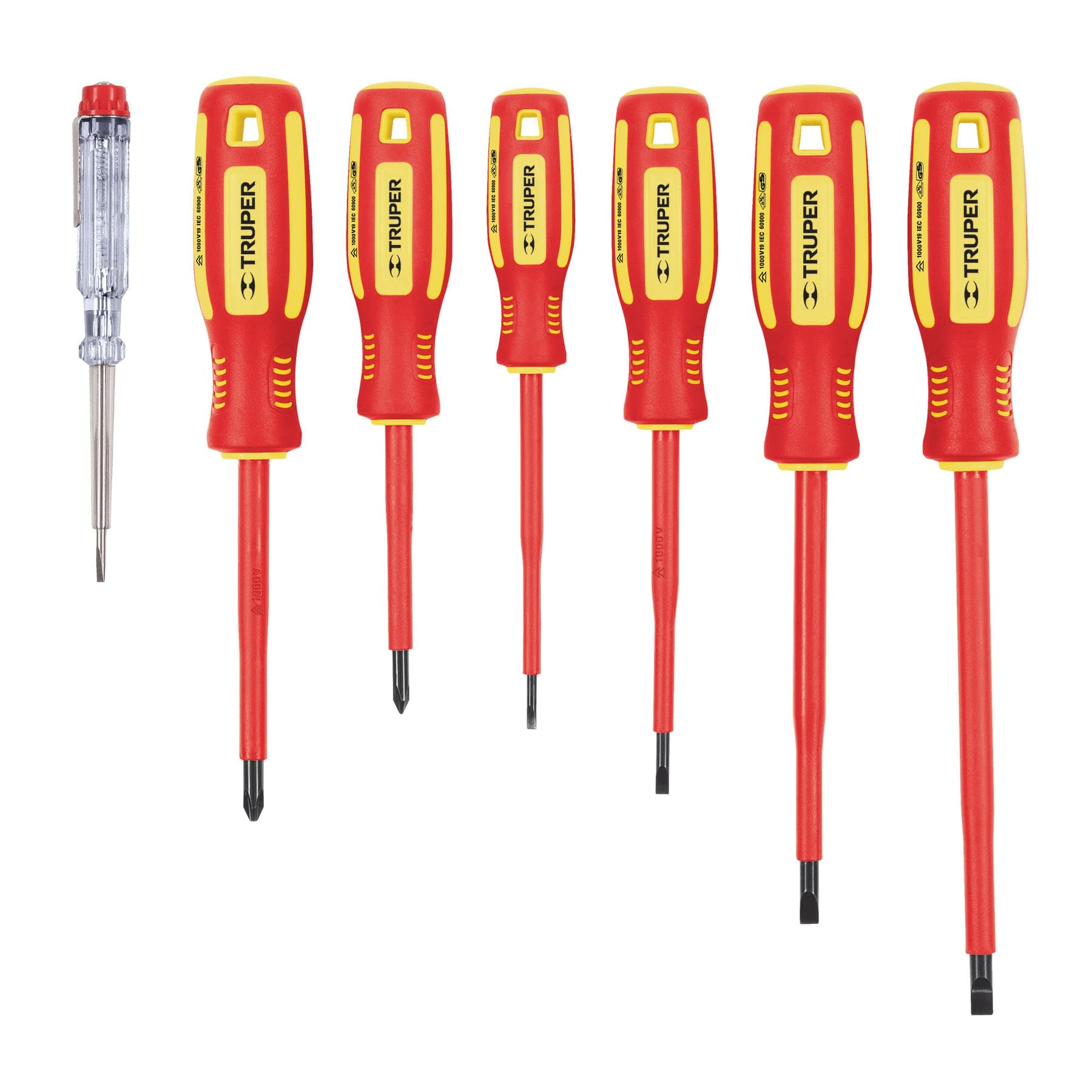 Truper DTJ-7D, Juego 6 desarmadores dieléctricos y 1 probador de corriente