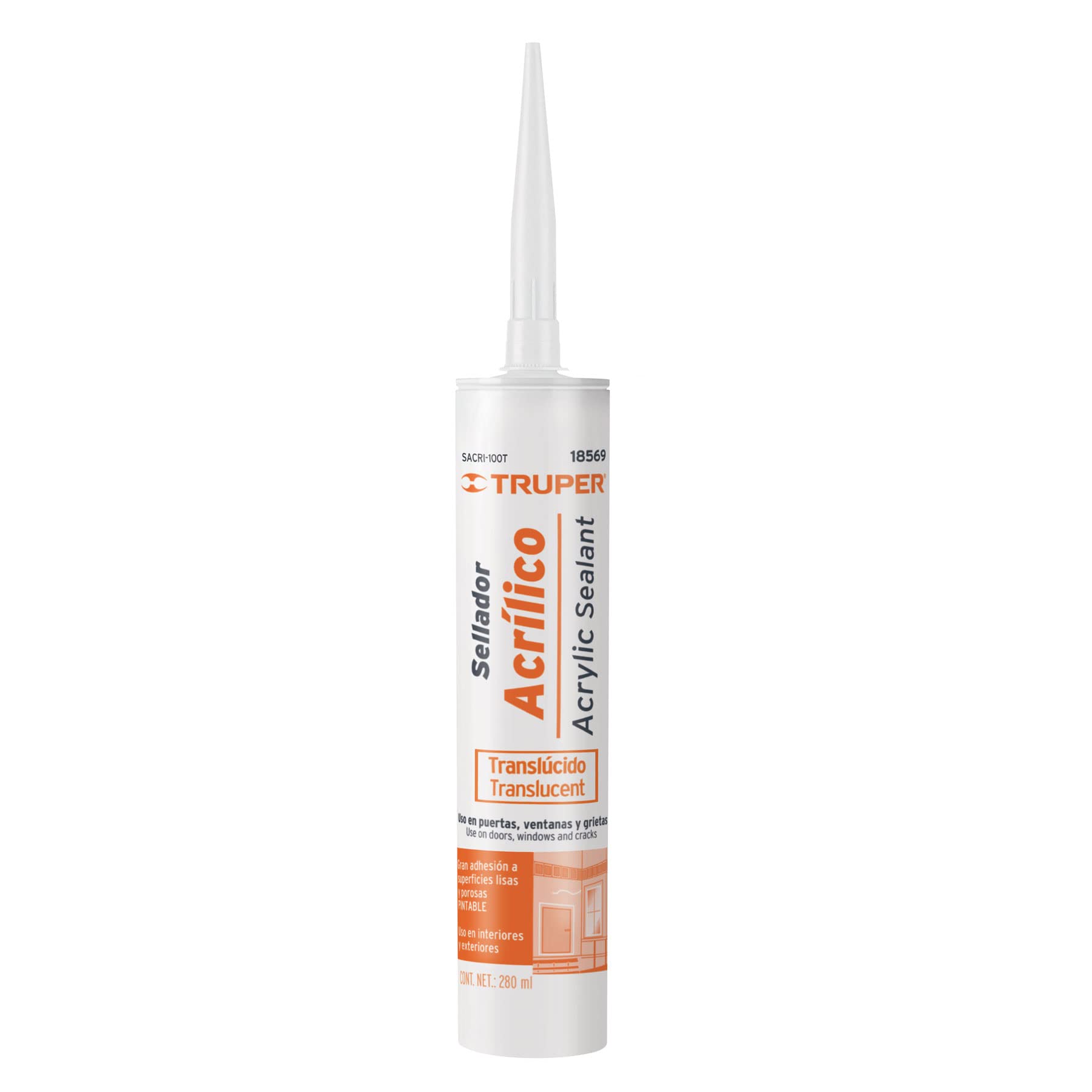 Truper SACRI-100T, Sellador acrílico, 280 ml, translúcido