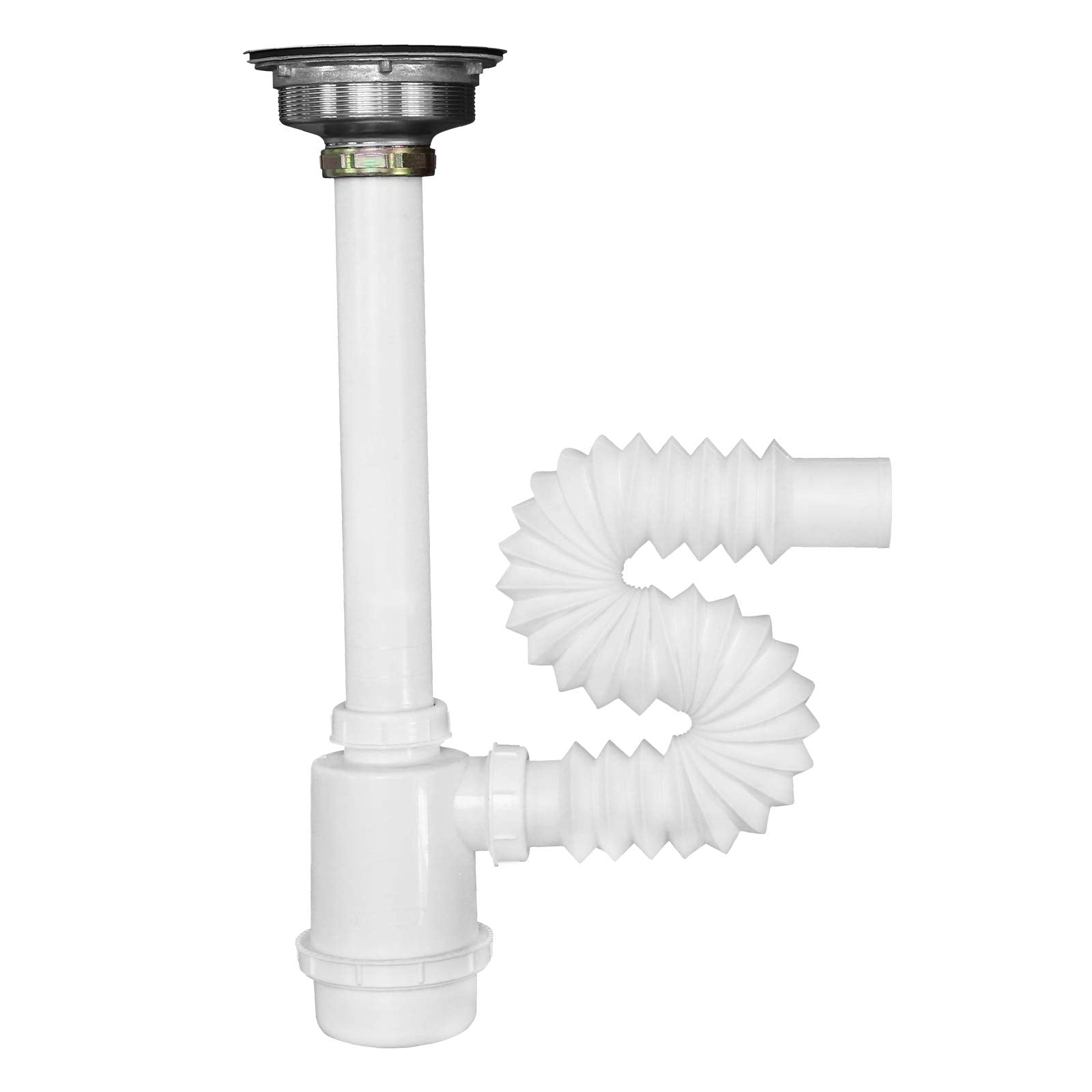 Fleximatic 2335 Céspol para Fregadero flexible, bote grande, extensión 55cm, contracanasta 100% acero inoxidable