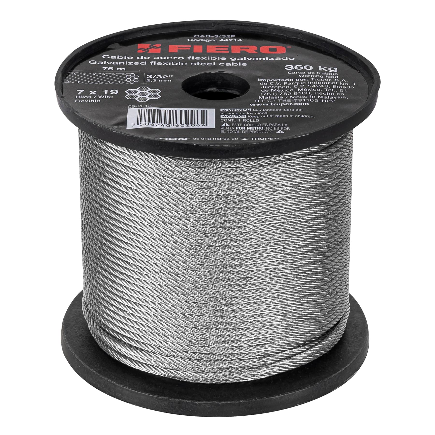 Fiero CAB-3/32F, Cable flexible de acero 3/32″, 7X19, 75 m