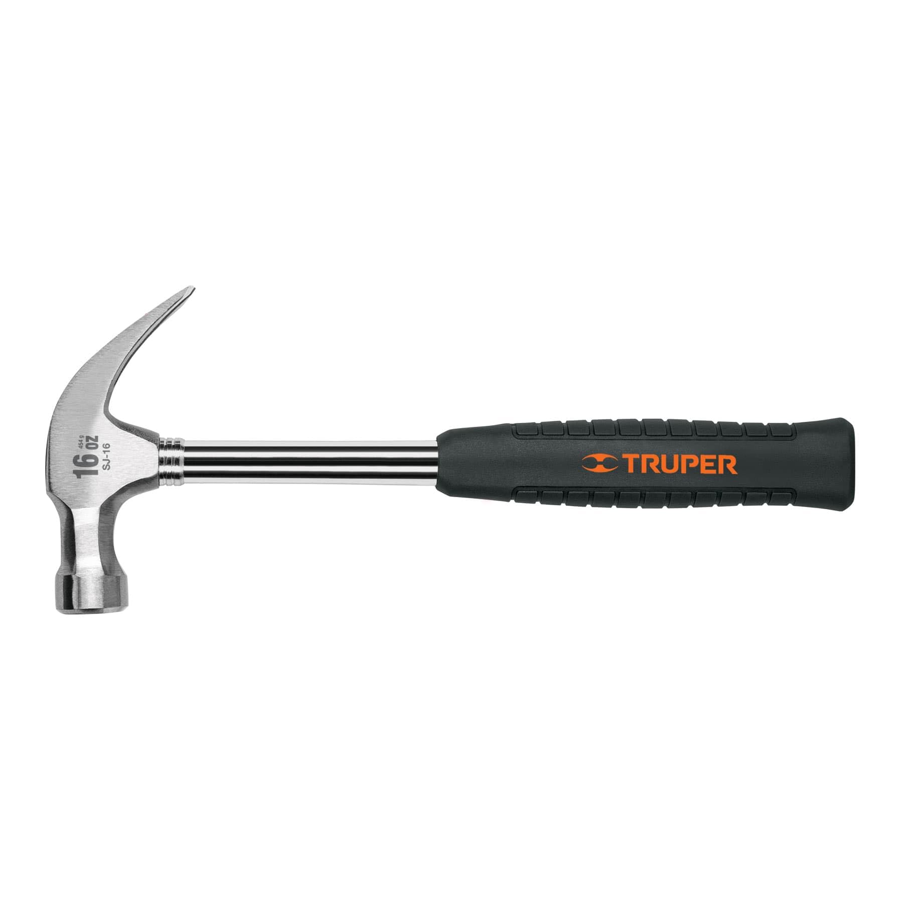 Truper SJ-16, Martillo pulido 16 oz, uña curva, mango tubular con neopreno
