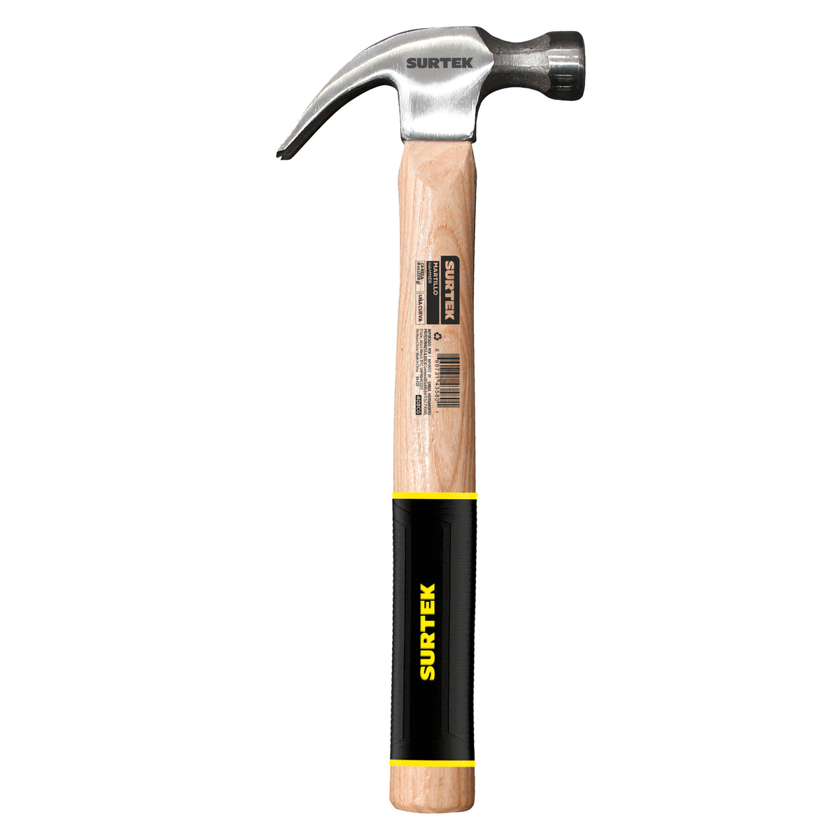 Martillo de uña curva pulido con mango de madera, 8 oz Surtek