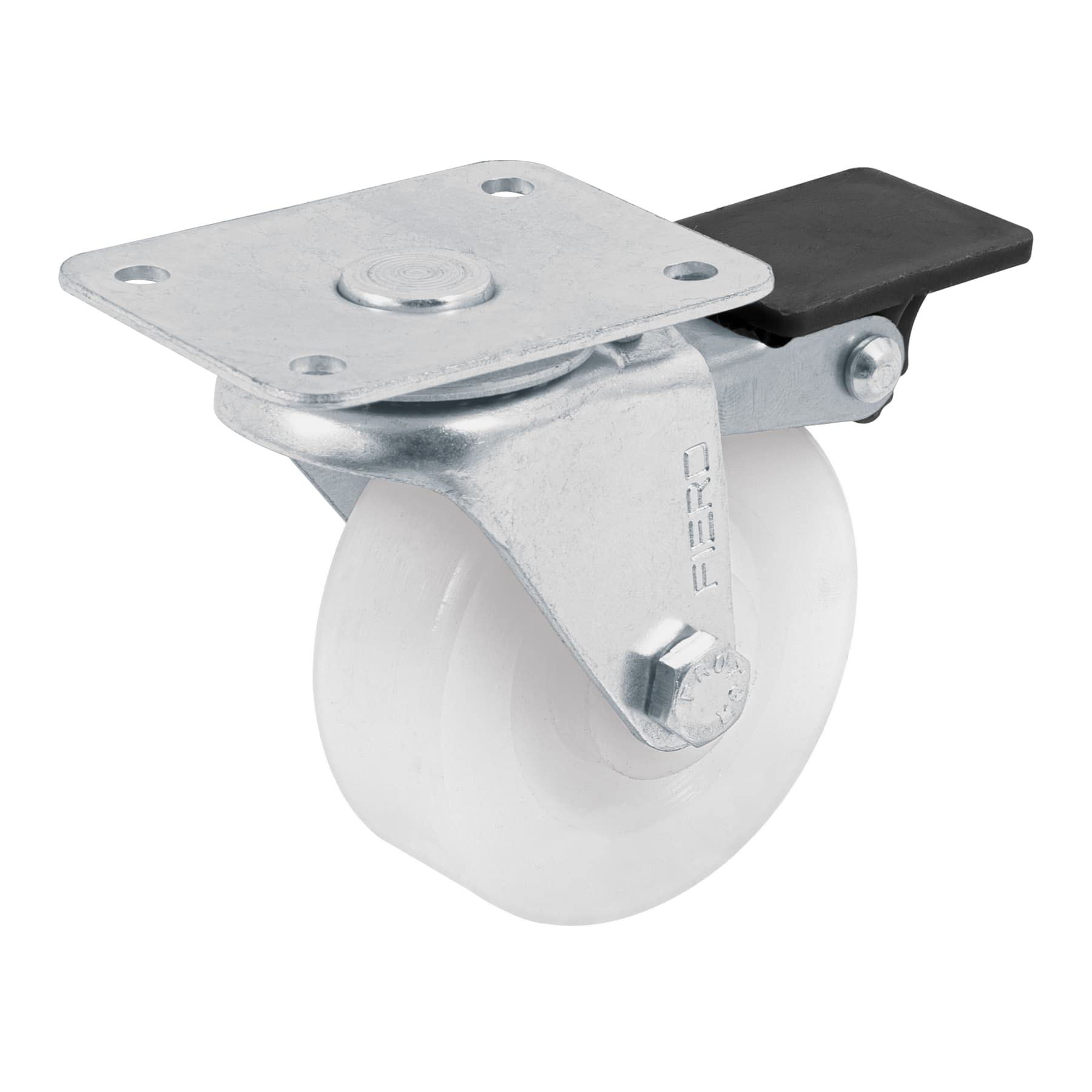 Fiero RO-2211F, Rodaja de polietileno 2-1/2″ placa giratoria con freno