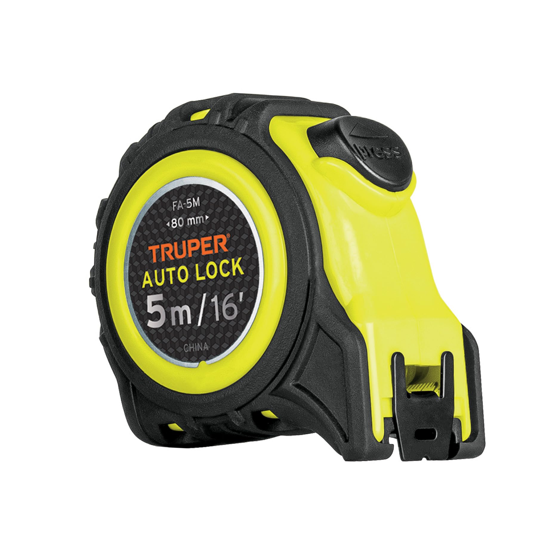 Truper FA-5M, Flexómetro Auto-Lock contra impactos 5 m cinta 19 mm