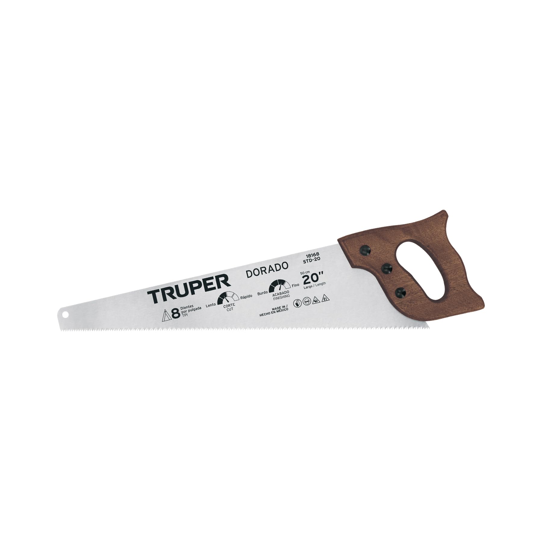 Truper STD-20, Serrucho, mango madera, 20″, 8 DPP, dorado
