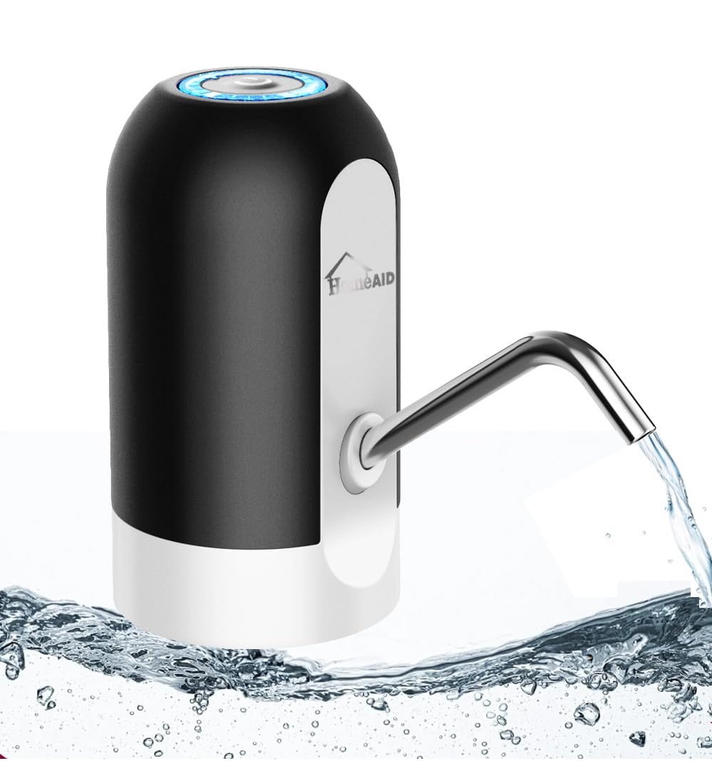 Homeaid Dispensador de Agua Automático Botella Recargable Agua Potable Bomba de Agua Eléctrica Inalámbrica Bombeo Rápido Dispensador de la Bomba de Agua para Garrafón 012 (Negro)