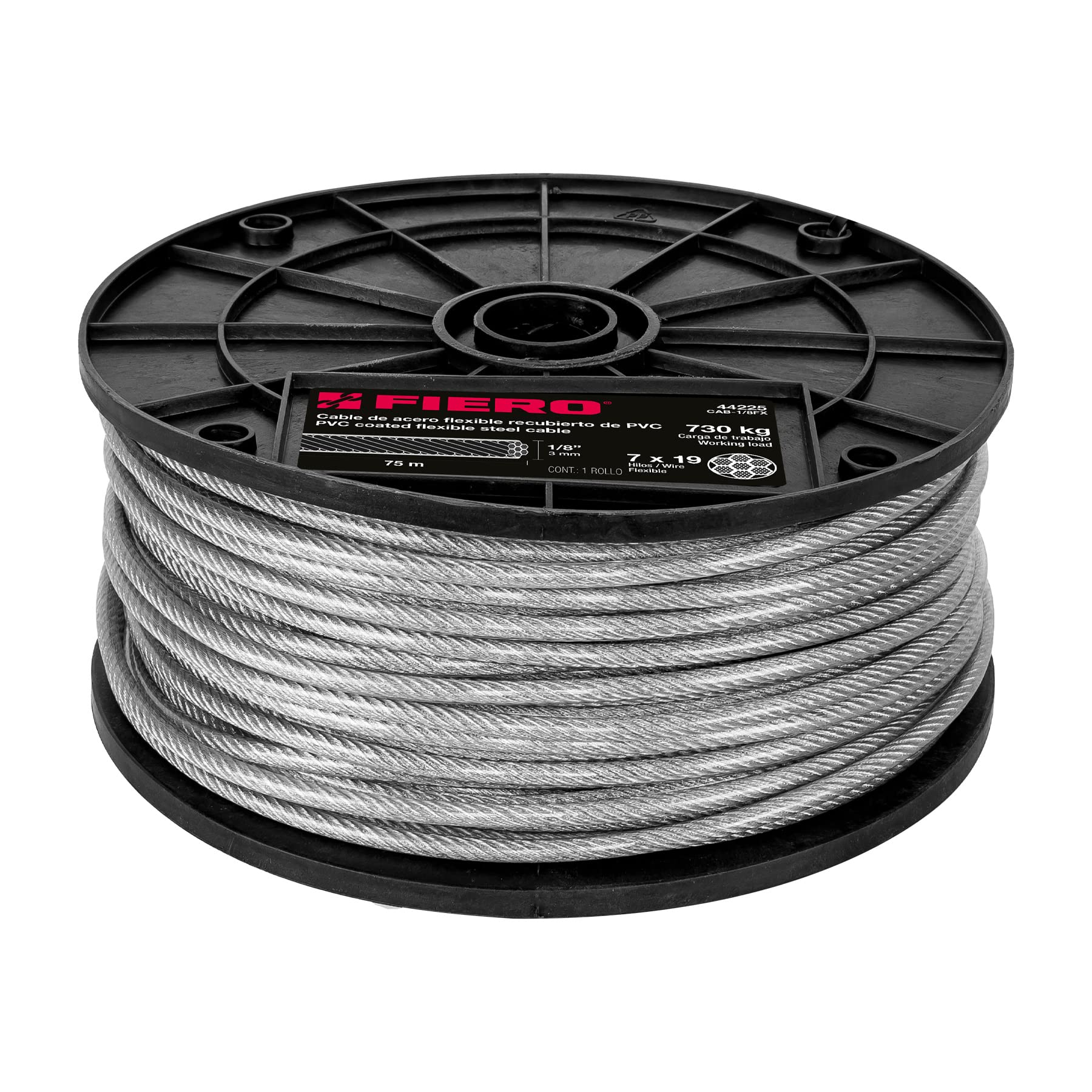 Fiero CAB-1/8FX, Cable flexible de acero 1/8″, recubierto PVC, 7X19