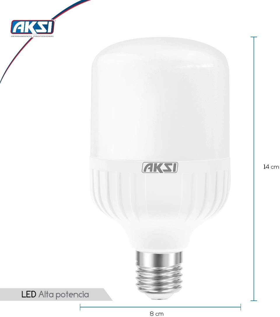 AKSI - FOCO LED Alta Potencia tipo T Equivalente 250W (4000 lm - Lúmenes Consume 40W (vatios LUZ BLANCA 6500K, E27