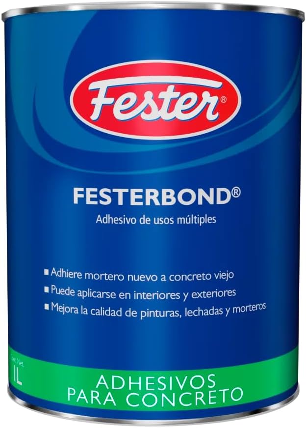 Fester bond Adhesivo Acrílico de Usos Múltiples, Adherente para Unir Mortero Nuevo a Concreto Viejo y Sellador de Superficies Porosas, Color Blanco, Bote de 1 Lt
