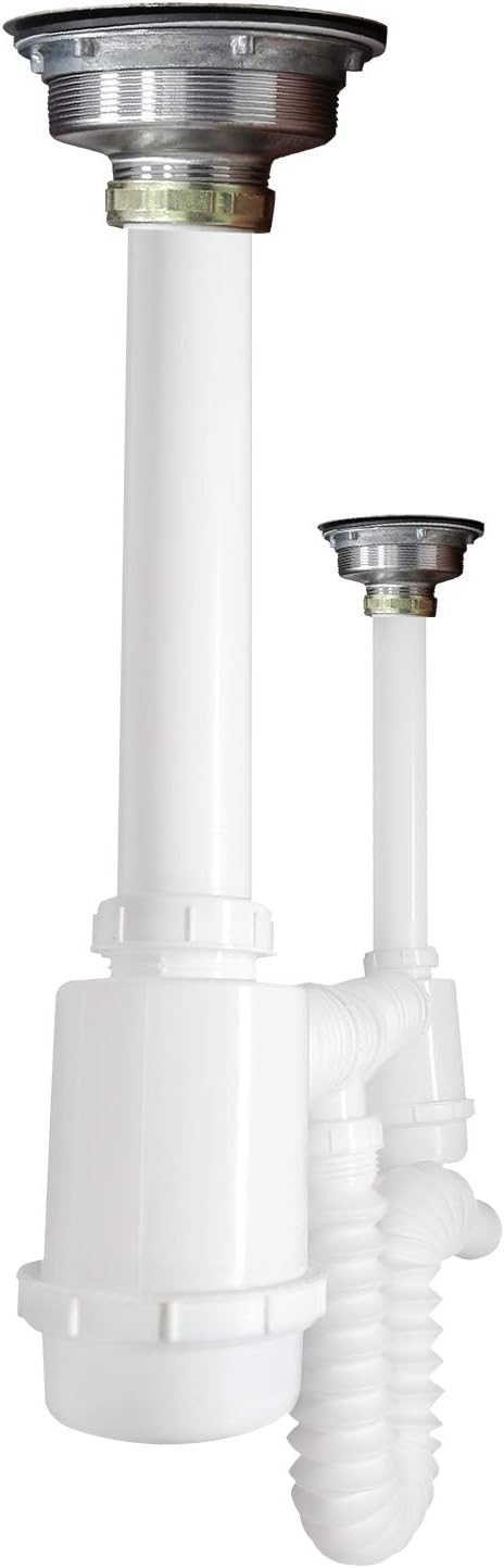 Fleximatic 2326 Desagüe flexible doble bote, trampa 55cm, contracanastas 100% acero inoxidable