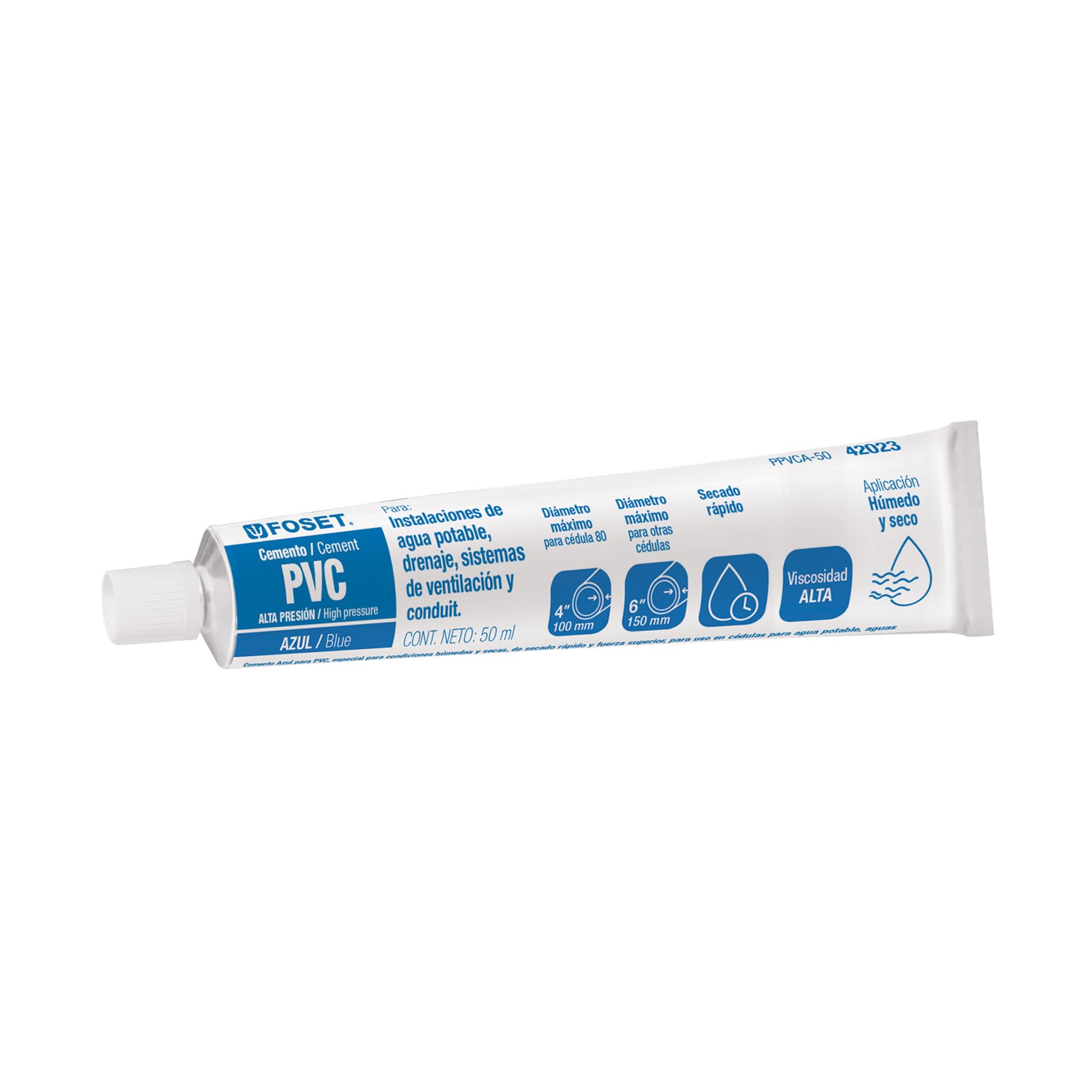 Foset PPVCA-50 Pegamento azul para PVC, hasta 12″, tubo 50 ml, color, pack of/paquete de 1