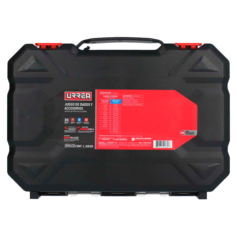 Juego de dados y accesorios cuadro de 1/2" combinado, 30 piezas Urrea