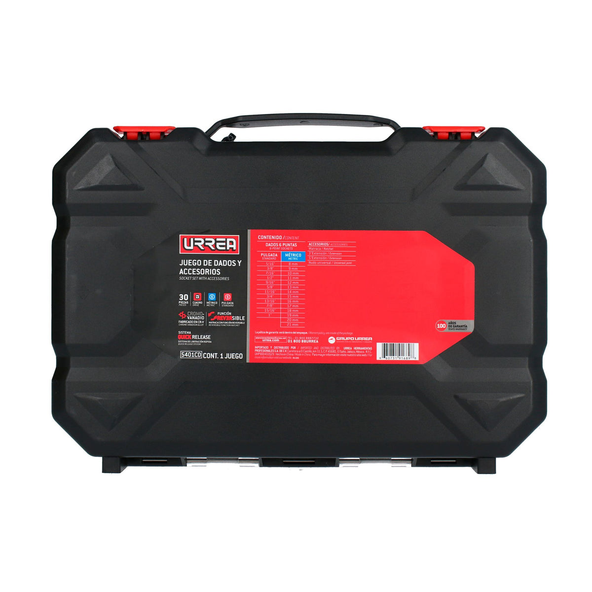 Juego de dados y accesorios cuadro de 1/2" combinado, 30 piezas Urrea