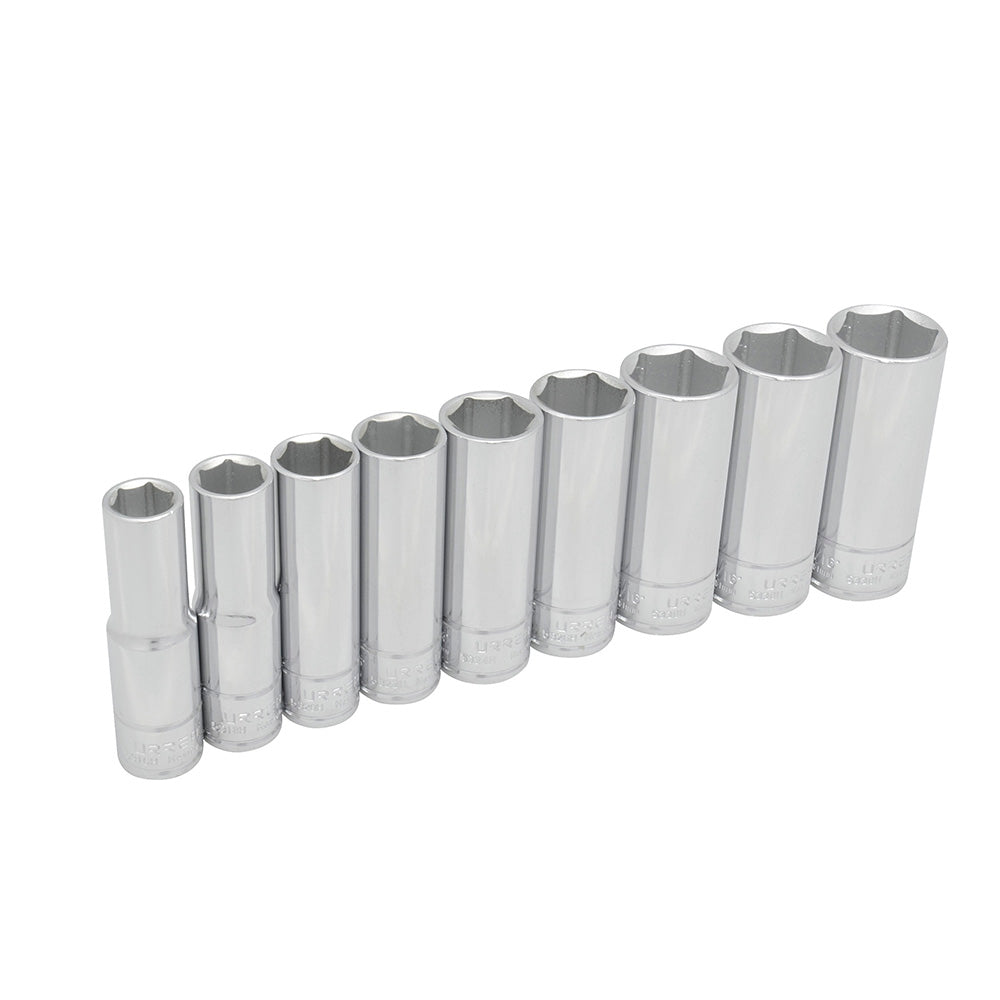 Juego de dados largos cuadro de 1/2", 6 puntas, en pulgadas, 9 piezas Urrea