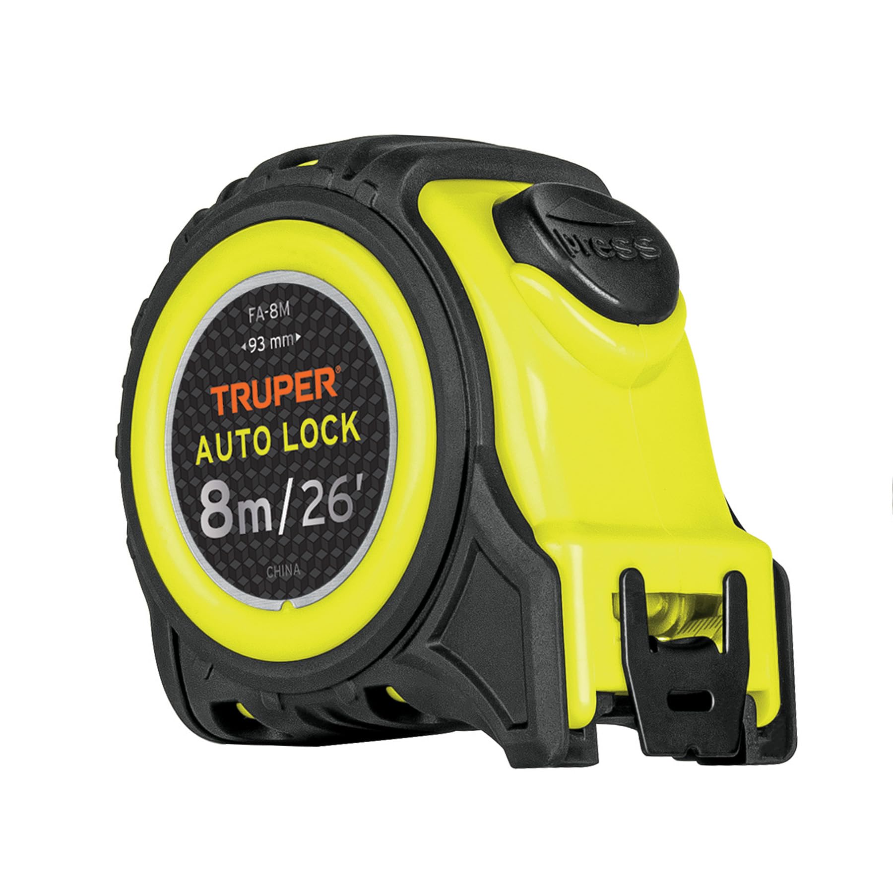 Truper FA-8M, Flexómetro Auto-Lock contra impactos 8 m cinta 25 mm