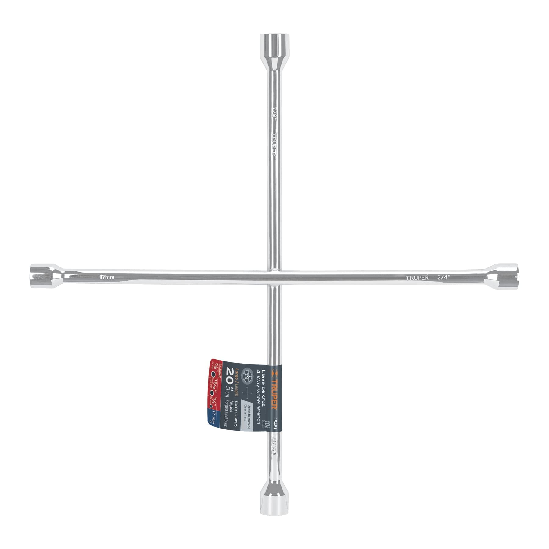 Truper LLCR-20, Llave de cruz para auto fabricada en acero, 20″