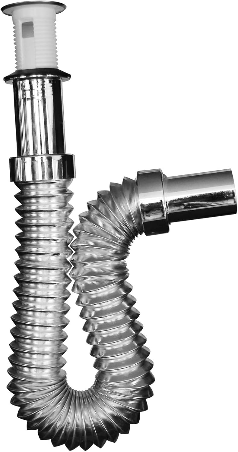 Céspol para Lavabo Tipo″P″, Cromado, cubierta de acero inoxidable, extensión flexible 55cm Fleximatic 3337