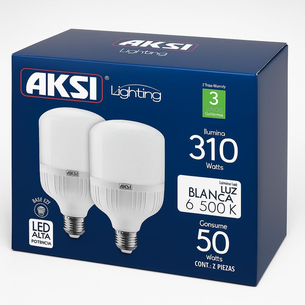 Pack 2 Focos LED AKSI T50W-65-AK 50W Luz Blanca 6500K 5000 lm Base E27 Interior/Exterior