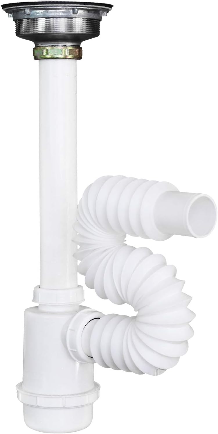 Céspol para Fregadero flexible, bote grande, extensión 55cm, contracanasta 100% acero inoxidable, Fleximatic 2335