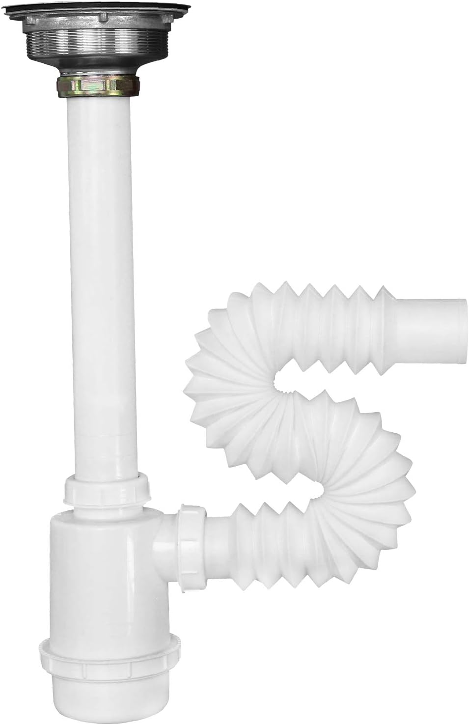 Céspol para Fregadero flexible, bote grande, extensión 55cm, contracanasta 100% acero inoxidable, Fleximatic 2335