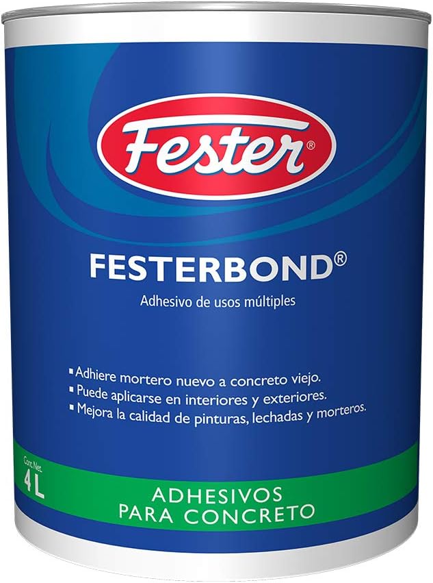 Fester Festerbond Adhesivo Acrílico de Usos Múltiples 4 Litros, Adherente para Unir Mortero Nuevo a Concreto Viejo y Sellador de Superficies Porosas, Color Blanco, Bote de 4 Litros