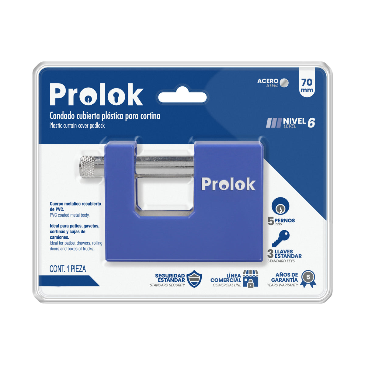 Candado de acero con cubierta plástica de PVC 80 mm, llave estándar Prolok